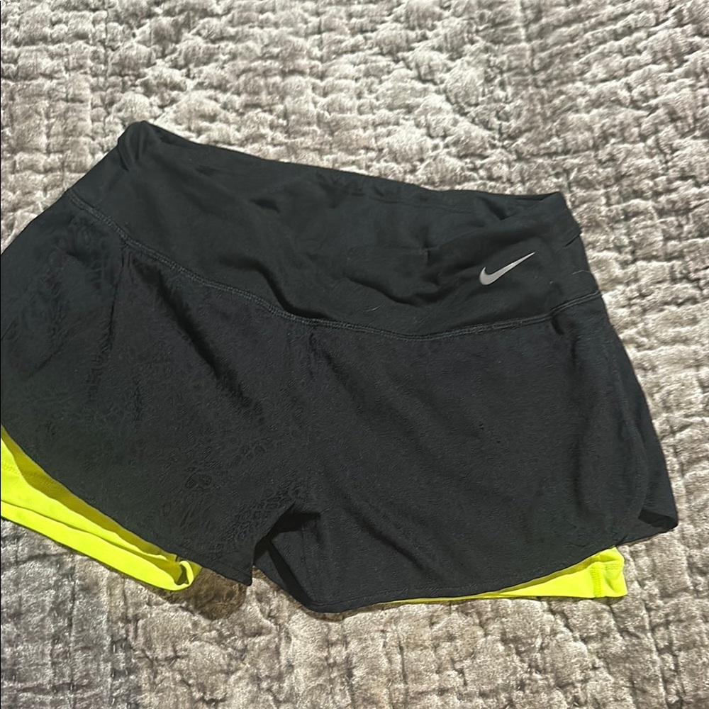 Nike Women's Black and Yellow Running Shorts